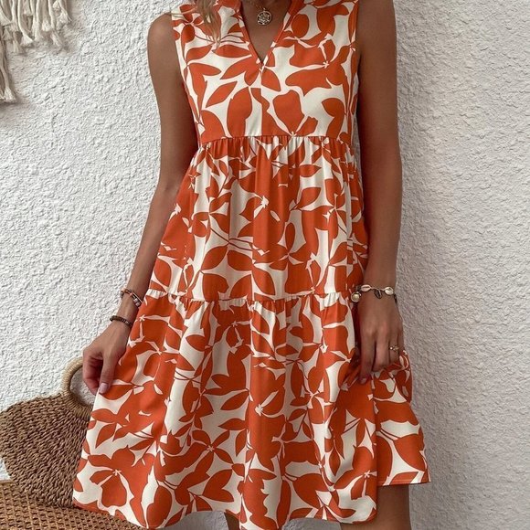 MODA ME COUTURE Dresses & Skirts - Allover Plant Print Notch Neck Ruffle Hem Dress